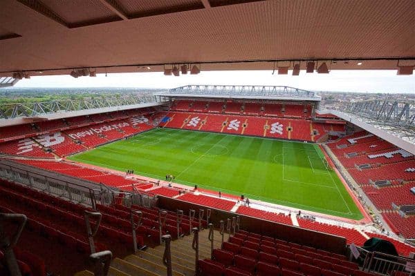 LIVERPOOL, ENGLAND - Friday, September 9, 2016: A general view of Anfield as seen from the upper tier of the new Main Stand during the Liverpool FC Main Stand opening event at Anfield. (Pic by David Rawcliffe/Propaganda)