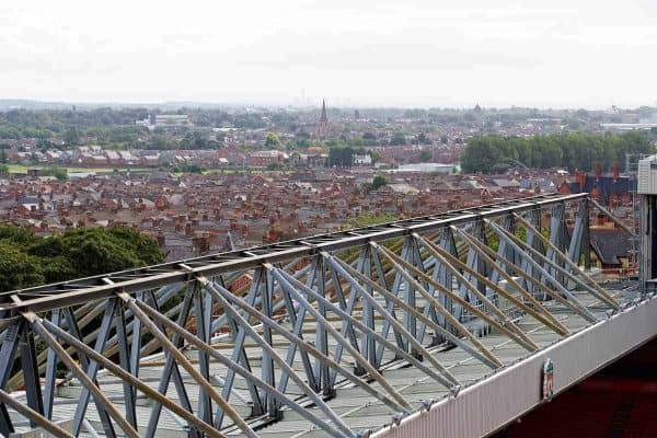 LIVERPOOL, ENGLAND - Friday, September 9, 2016: A general view of Anfield as seen from the upper tier of the new Main Stand during the Liverpool FC Main Stand opening event at Anfield. (Pic by David Rawcliffe/Propaganda)