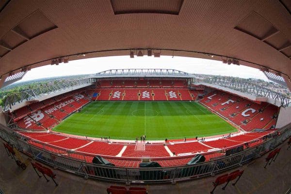 LIVERPOOL, ENGLAND - Friday, September 9, 2016: A general view of Anfield as seen from the upper tier of the new Main Stand during the Liverpool FC Main Stand opening event at Anfield. (Pic by David Rawcliffe/Propaganda)