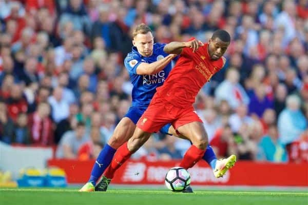 LIVERPOOL, ENGLAND - Saturday, September 10, 2016: Liverpool's Georginio Wijnaldum in action against Leicester City during the FA Premier League match at Anfield. (Pic by David Rawcliffe/Propaganda)