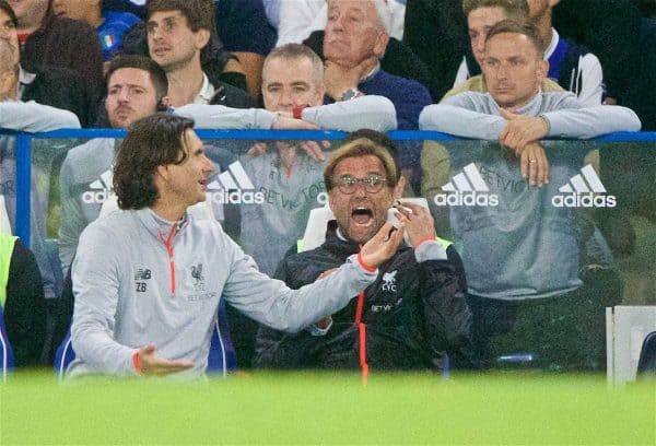 LONDON, ENGLAND - Friday, September 16, 2016: Liverpool's manager Jürgen Klopp during the FA Premier League match against Chelsea at Stamford Bridge. (Pic by Xiaoxuan Lin/Propaganda)