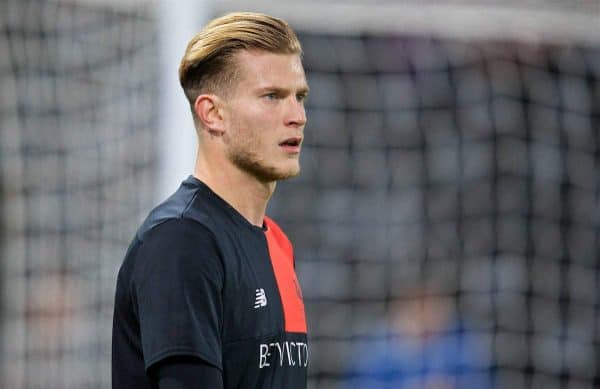 DERBY, ENGLAND - Tuesday, September 20, 2016: Liverpool's goalkeeper Loris Karius warms-up before the Football League Cup 3rd Round match against Derby County at Pride Park. (Pic by David Rawcliffe/Propaganda)