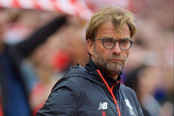 LIVERPOOL, ENGLAND - Saturday, September 24, 2016: Liverpool's manager J¸rgen Klopp before the FA Premier League match against Hull City at Anfield. (Pic by David Rawcliffe/Propaganda)