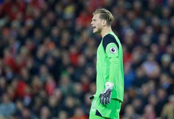 LIVERPOOL, ENGLAND - Monday, October 17, 2016: Liverpool's goalkeeper Loris Karius during the FA Premier League match against Manchester United at Anfield. (Pic by David Rawcliffe/Propaganda)