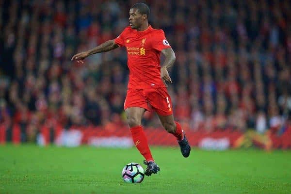 LIVERPOOL, ENGLAND - Saturday, October 22, 2016: Liverpool's Georginio Wijnaldum in action against West Bromwich Albion during the FA Premier League match at Anfield. (Pic by David Rawcliffe/Propaganda)