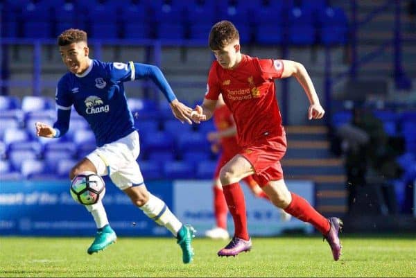 BIRKENHEAD, ENGLAND - Sunday, October 23, 2016: Liverpool's Ben Woodburn in action against Everton during the Mini-Derby FA Premier League 2 Under-23 match at Prenton Park. (Pic by David Rawcliffe/Propaganda)