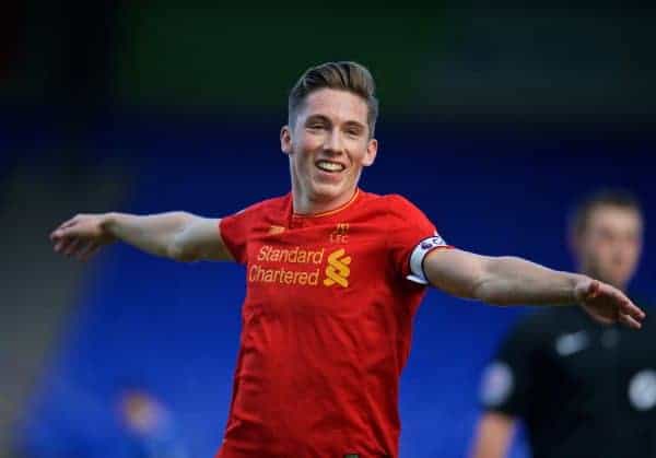 BIRKENHEAD, ENGLAND - Sunday, October 23, 2016: Liverpool's captain Harry Wilson celebrates scoring the second goal against Everton during the Mini-Derby FA Premier League 2 Under-23 match at Prenton Park. (Pic by David Rawcliffe/Propaganda)