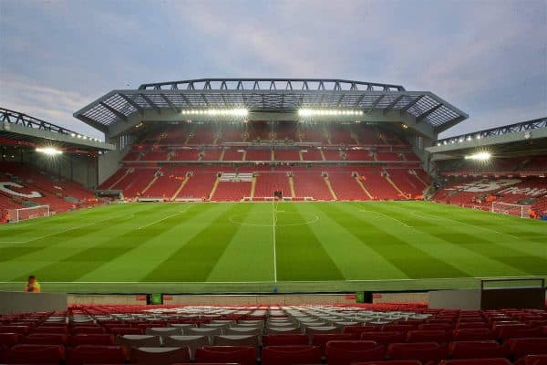 LIVERPOOL, ENGLAND - Tuesday, October 25, 2016: A general view of Liverpool's Anfield stadium an new Main Stand before the Football League Cup 4th Round match between Liverpool and Tottenham Hotspur. (Pic by David Rawcliffe/Propaganda)