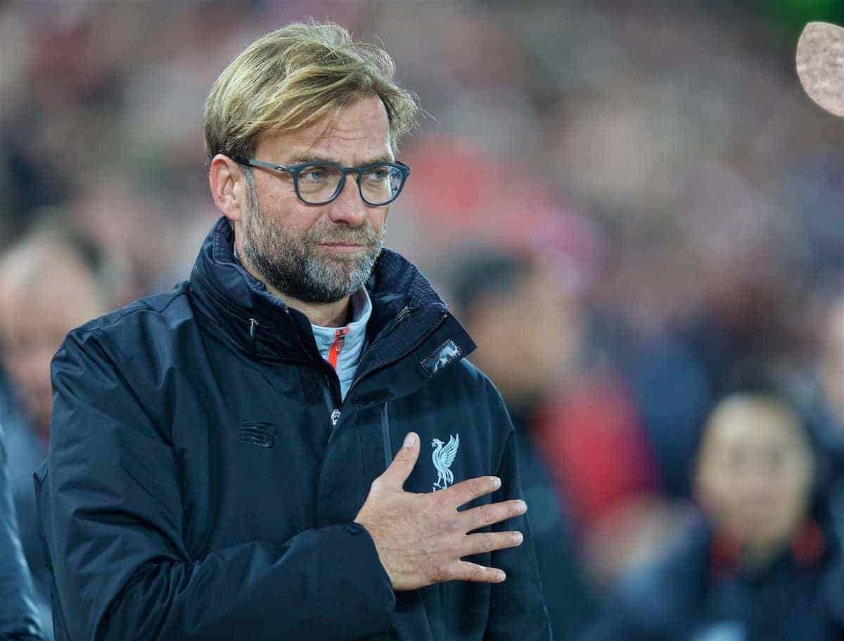 LIVERPOOL, ENGLAND - Tuesday, October 25, 2016: Liverpool's manager Jürgen Klopp before the Football League Cup 4th Round match against Tottenham Hotspur at Anfield. (Pic by David Rawcliffe/Propaganda)