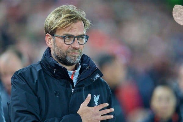 LIVERPOOL, ENGLAND - Tuesday, October 25, 2016: Liverpool's manager Jürgen Klopp before the Football League Cup 4th Round match against Tottenham Hotspur at Anfield. (Pic by David Rawcliffe/Propaganda)