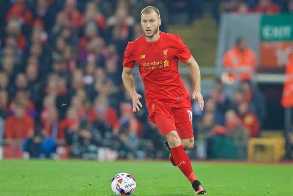 LIVERPOOL, ENGLAND - Tuesday, October 25, 2016: Liverpool's Ragnar Klavan in action against Tottenham Hotspur during the Football League Cup 4th Round match at Anfield. (Pic by David Rawcliffe/Propaganda)