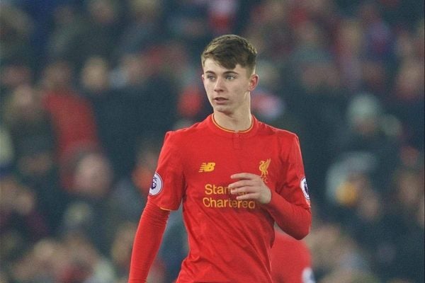 LIVERPOOL, ENGLAND - Saturday, November 26, 2016: Liverpool's Welsh youngster Ben Woodburn makes his debut against Sunderland during the FA Premier League match at Anfield. (Pic by David Rawcliffe/Propaganda)