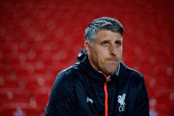 LIVERPOOL, ENGLAND - Monday, December 12, 2016: Liverpool's Under-23 coach Mike Garrity before FA Premier League 2 Division 1 Under-23 match against Arsenal at Anfield. (Pic by David Rawcliffe/Propaganda)