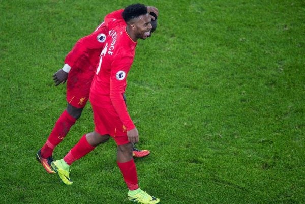 LIVERPOOL, ENGLAND - Monday, December 19, 2016: A Liverpool's Sadio Mane celebrates scoring a late winning goal with Daniel Sturridge against Everton during the FA Premier League match, the 227th Merseyside Derby, at Goodison Park. (Pic by Gavin Trafford/Propaganda)