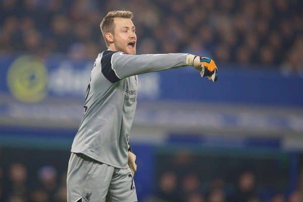 LIVERPOOL, ENGLAND - Monday, December 19, 2016: Liverpool's goalkeeper Simon Mignolet in action against Everton during the FA Premier League match, the 227th Merseyside Derby, at Goodison Park. (Pic by David Rawcliffe/Propaganda)