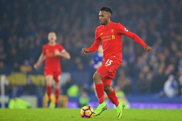 LIVERPOOL, ENGLAND - Monday, December 19, 2016: Liverpool's Daniel Sturridge in action against Everton during the FA Premier League match, the 227th Merseyside Derby, at Goodison Park. (Pic by David Rawcliffe/Propaganda)