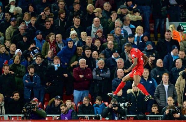 LIVERPOOL, ENGLAND - Saturday, December 31, 2016: Liverpool's Georginio Wijnaldum celebrates scoring the first goal against Manchester City during the FA Premier League match at Anfield. (Pic by David Rawcliffe/Propaganda)