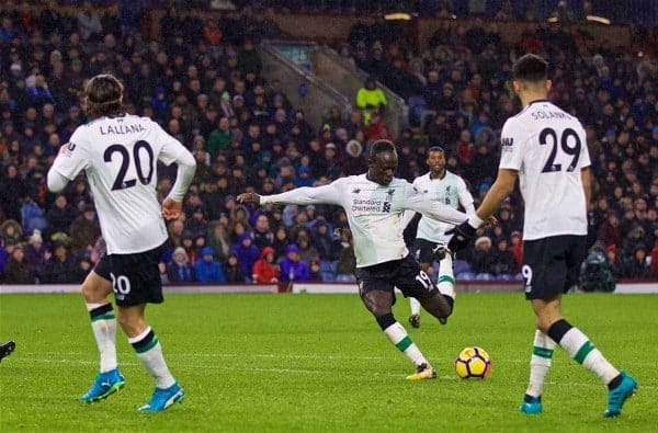 LIVERPOOL, ENGLAND - Saturday, December 30, 2017: Liverpool's Sadio Mane scores the first goal during the FA Premier League match between Liverpool and Leicester City at Anfield. (Pic by David Rawcliffe/Propaganda)