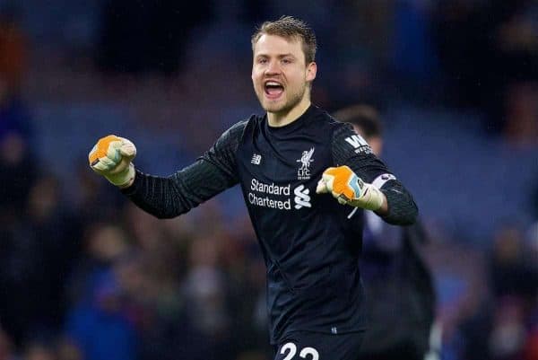 LIVERPOOL, ENGLAND - Saturday, December 30, 2017: Liverpool's goalkeeper Simon Mignolet celebrates his side's 2-1 victory over Burnley during the FA Premier League match between Liverpool and Leicester City at Anfield. (Pic by David Rawcliffe/Propaganda)