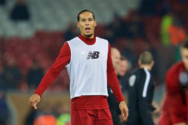 LIVERPOOL, ENGLAND - Friday, January 5, 2018: Liverpool's new signing Virgil van Dijk, who joined from Southampton for £75m, a world record for a defender, during the pre-match warm-up before the FA Cup 3rd Round match between Liverpool FC and Everton FC, the 230th Merseyside Derby, at Anfield. (Pic by David Rawcliffe/Propaganda)