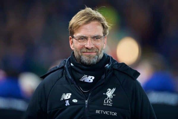 LIVERPOOL, ENGLAND - Friday, January 5, 2018: Liverpool's manager J¸rgen Klopp before the FA Cup 3rd Round match between Liverpool FC and Everton FC, the 230th Merseyside Derby, at Anfield. (Pic by David Rawcliffe/Propaganda)