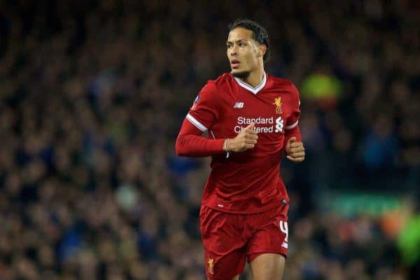 LIVERPOOL, ENGLAND - Friday, January 5, 2018: Liverpool's new signing Virgil van Dijk, who joined from Southampton for £75m, a world record for a defender,, during the FA Cup 3rd Round match between Liverpool FC and Everton FC, the 230th Merseyside Derby, at Anfield. (Pic by David Rawcliffe/Propaganda)