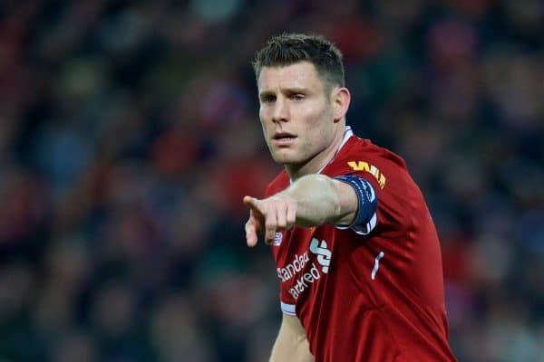 LIVERPOOL, ENGLAND - Friday, January 5, 2018: Liverpool's captain James Milner during the FA Cup 3rd Round match between Liverpool FC and Everton FC, the 230th Merseyside Derby, at Anfield. (Pic by David Rawcliffe/Propaganda)