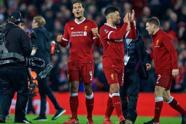 LIVERPOOL, ENGLAND - Friday, January 5, 2018: Liverpool's match winning goal-scorer Virgil van Dijk celebrates after the 2-1 victory over Everton during the FA Cup 3rd Round match between Liverpool FC and Everton FC, the 230th Merseyside Derby, at Anfield. (Pic by David Rawcliffe/Propaganda)