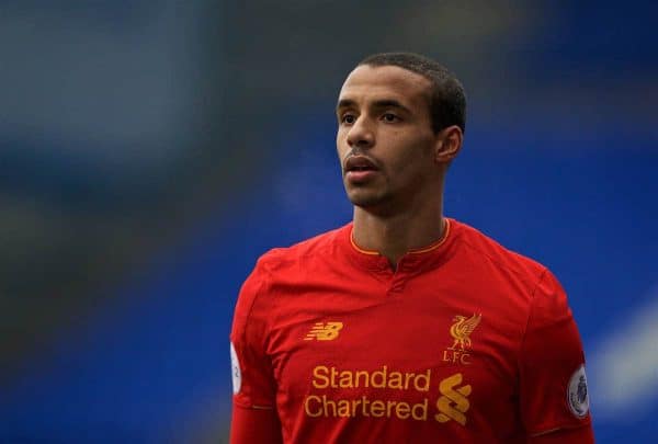 BIRKENHEAD, ENGLAND - Sunday, January 22, 2017: Liverpool's Joel Matip in action against Ipswich Town during the FA Premier League Cup match at Prenton Park. (Pic by David Rawcliffe/Propaganda)