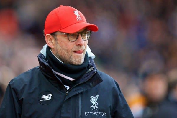 LIVERPOOL, ENGLAND - Saturday, January 28, 2017: Liverpool's manager Jürgen Klopp before the FA Cup 4th Round match against Wolverhampton Wanderers at Anfield. (Pic by David Rawcliffe/Propaganda)