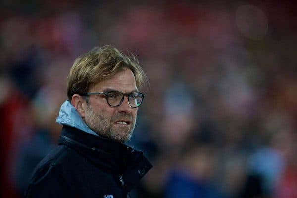 LIVERPOOL, ENGLAND - Tuesday, January 31, 2017: Liverpool's manager Jürgen Klopp before the FA Premier League match against Chelsea at Anfield. (Pic by David Rawcliffe/Propaganda)