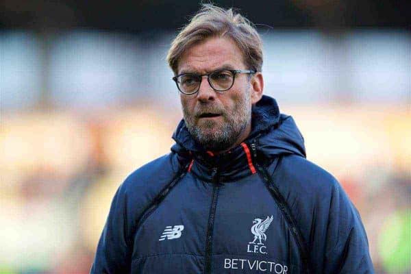 KINGSTON-UPON-HULL, ENGLAND - Saturday, February 4, 2017: Liverpool's manager Jürgen Klopp watches the warm-up before the FA Premier League match against Hull City at the KCOM Stadium. (Pic by David Rawcliffe/Propaganda)