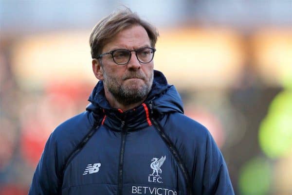 KINGSTON-UPON-HULL, ENGLAND - Saturday, February 4, 2017: Liverpool's manager Jürgen Klopp watches the warm-up before the FA Premier League match against Hull City at the KCOM Stadium. (Pic by David Rawcliffe/Propaganda)