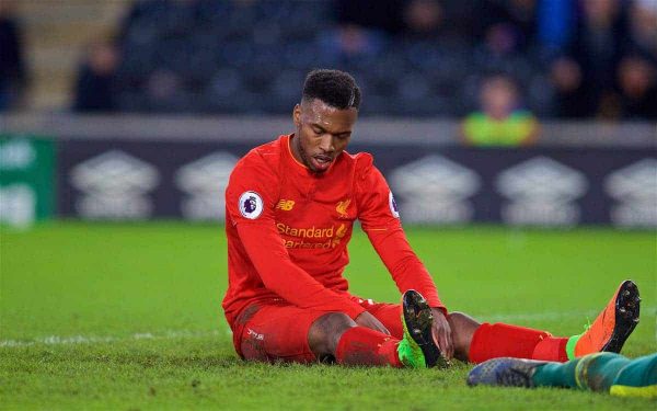 KINGSTON-UPON-HULL, ENGLAND - Saturday, February 4, 2017: Liverpool's Daniel Sturridge looks dejected after missing a chance against Hull City during the FA Premier League match at the KCOM Stadium. (Pic by David Rawcliffe/Propaganda)