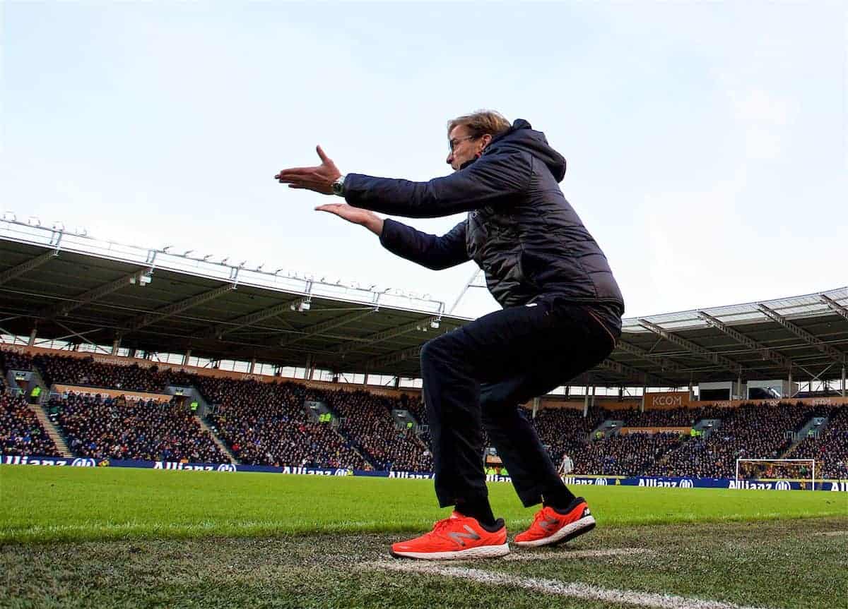 KINGSTON-UPON-HULL, ENGLAND - Saturday, February 4, 2017: Liverpool's manager Jürgen Klopp during the FA Premier League match against Hull City at the KCOM Stadium. (Pic by David Rawcliffe/Propaganda)