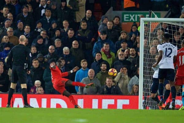 LIVERPOOL, ENGLAND - Saturday, February 11, 2017: Liverpool's Sadio Mane scores the second goal against Tottenham Hotspur during the FA Premier League match at Anfield. (Pic by David Rawcliffe/Propaganda)