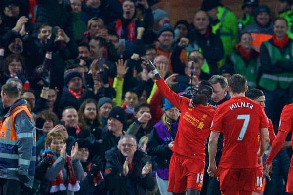 LIVERPOOL, ENGLAND - Saturday, February 11, 2017: Liverpool's Sadio Mane celebrates scoring the second goal against Tottenham Hotspur during the FA Premier League match at Anfield. (Pic by David Rawcliffe/Propaganda)