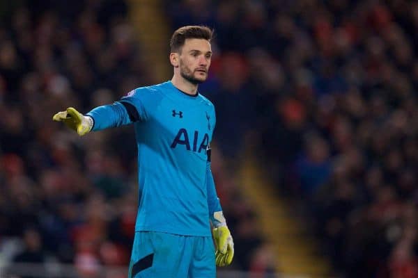 LIVERPOOL, ENGLAND - Saturday, February 11, 2017: Tottenham Hotspur's goalkeeper Hugo Lloris in action against Liverpool during the FA Premier League match at Anfield. (Pic by David Rawcliffe/Propaganda)