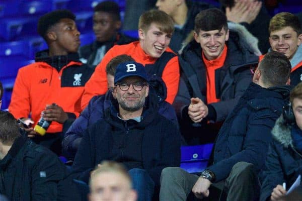 BIRKENHEAD, ENGLAND - Monday, March 13, 2017: Liverpool's manager Jürgen Klopp watches the Under-23's take on Chelsea during the Under-23 FA Premier League 2 Division 1 match at Prenton Park. (Pic by David Rawcliffe/Propaganda)