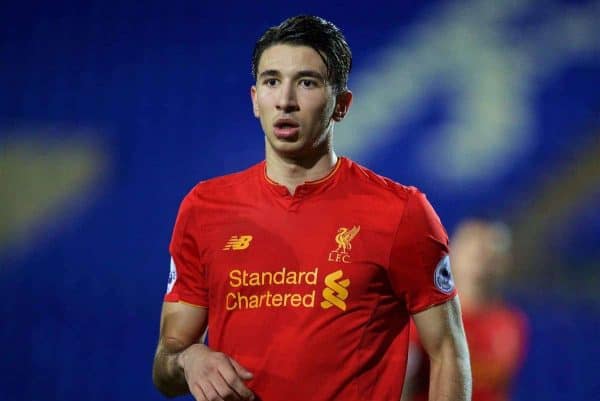 BIRKENHEAD, ENGLAND - Monday, March 13, 2017: Liverpool's Marko Grujic in action against Chelsea during the Under-23 FA Premier League 2 Division 1 match at Prenton Park. (Pic by David Rawcliffe/Propaganda)