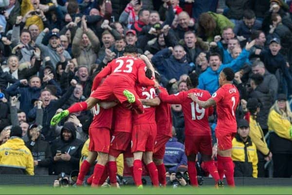 MANCHESTER, ENGLAND - Sunday, March 19, 2017: Liverpool's James Milner celebrates scoring his teams first goal from the penalty spot against Manchester City during the FA Premier League match at the City of Manchester Stadium. (Pic by Gavin Trafford/Propaganda)