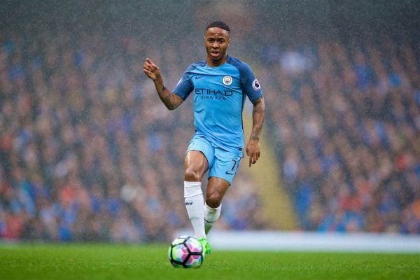 MANCHESTER, ENGLAND - Sunday, March 19, 2017: Manchester City's Raheem Sterling in action against Liverpool during the FA Premier League match at the City of Manchester Stadium. (Pic by David Rawcliffe/Propaganda)