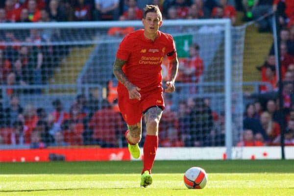 LIVERPOOL, ENGLAND - Saturday, March 25, 2017: Liverpool's Daniel Agger in action against Real Madrid during a Legends friendly match at Anfield. (Pic by Lexie Lin/Propaganda)