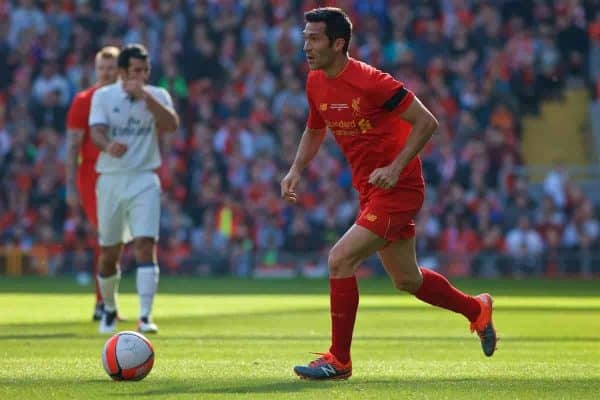 LIVERPOOL, ENGLAND - Saturday, March 25, 2017: Liverpool's Luis Garcia in action against Real Madrid during a Legends friendly match at Anfield. (Pic by Lexie Lin/Propaganda)