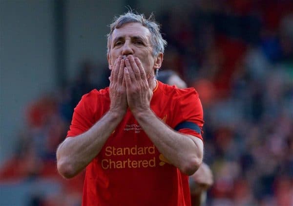 LIVERPOOL, ENGLAND - Saturday, March 25, 2017: Liverpool's Alan Kennedy during a Legends friendly match against Real Madrid at Anfield. (Pic by Lexie Lin/Propaganda)