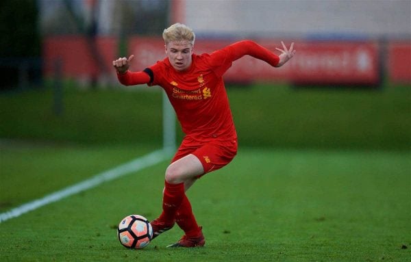 KIRKBY, ENGLAND - Friday, March 31, 2017: Liverpool's Luis Longstaff in action against West Ham United during an Under-18 FA Premier League Merit Group A match at the Kirkby Academy. (Pic by David Rawcliffe/Propaganda)