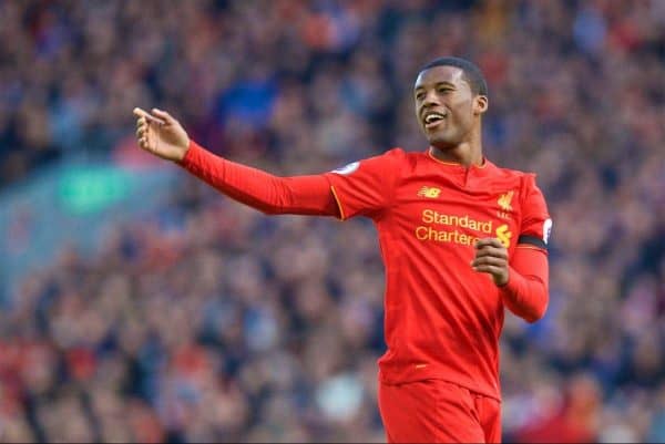 LIVERPOOL, ENGLAND - Saturday, April 1, 2017: Liverpool's Georginio Wijnaldum in action against Everton during the FA Premier League match, the 228th Merseyside Derby, at Anfield. (Pic by David Rawcliffe/Propaganda)