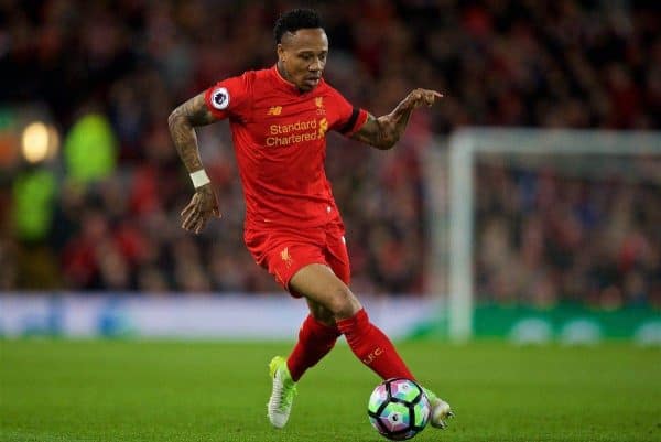 LIVERPOOL, ENGLAND - Wednesday, April 5, 2017: Liverpool's Nathaniel Clyne in action against AFC Bournemouth during the FA Premier League match at Anfield. (Pic by David Rawcliffe/Propaganda)