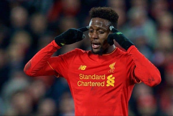 LIVERPOOL, ENGLAND - Wednesday, April 5, 2017: Liverpool's Divock Origi in action against AFC Bournemouth during the FA Premier League match at Anfield. (Pic by David Rawcliffe/Propaganda)