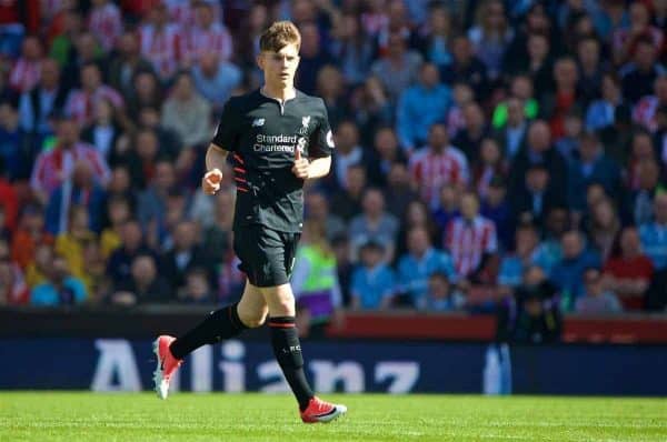 STOKE-ON-TRENT, ENGLAND - Saturday, April 8, 2017: Liverpool's Ben Woodburn in action against Stoke City during the FA Premier League match at the Bet365 Stadium. (Pic by David Rawcliffe/Propaganda)